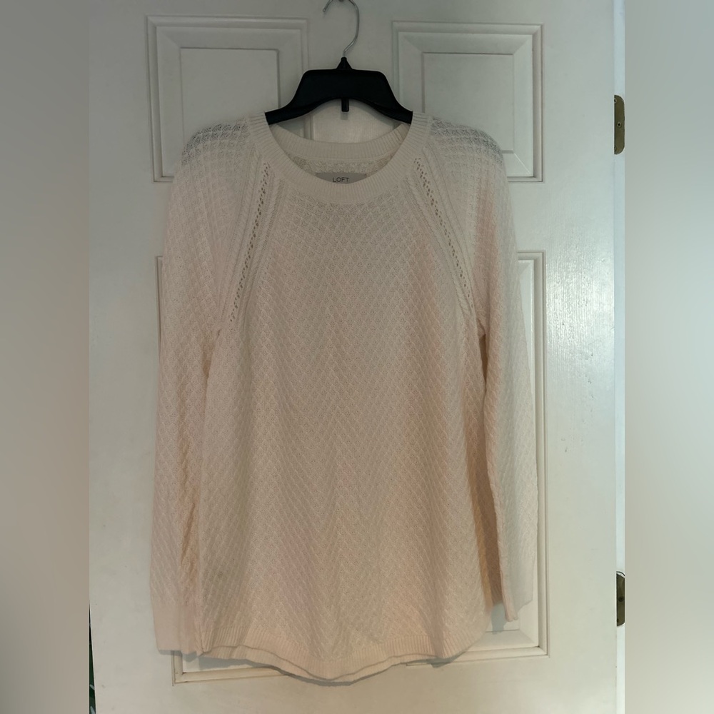 Loft White Open-Knit Raglan Sweater. L. NWT.